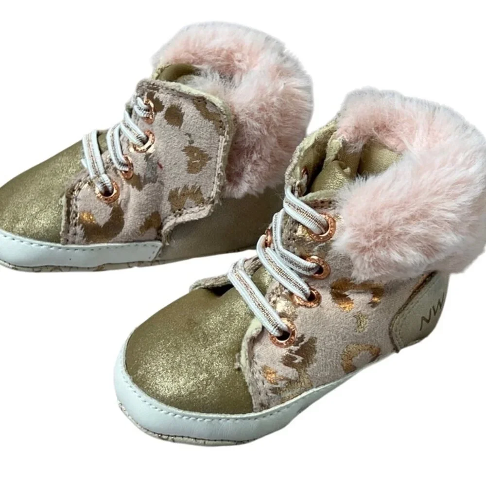Nine West‎ Baby Lucy Rose Gold Faux Fur Booties 1 Shoes Snow Princess Feminine